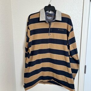 Columbia Omni-Shield Men's Rugby Polo Shirt Tan XL Long Sleeve Striped